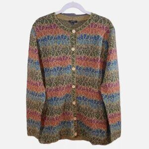 NOVICA Andean Secret Alpaca Wool Art Knit Button Cardigan Sweater Women's XL